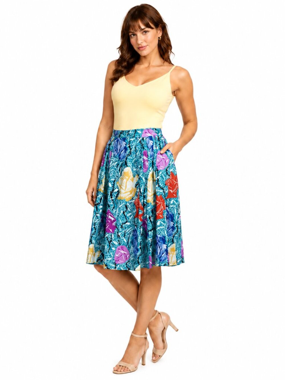 80s Ungaro Parallele Paris Blue Floral Roses Silk Wrap Skirt  ITALY | W 28